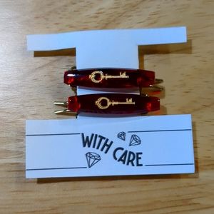 Ruby Red Vintage Gold Key Barrette Set by With Care NEw in Original Box